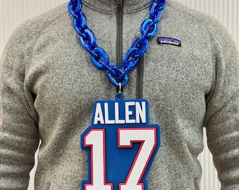 Collar Josh Allen Buffalo Bills: colgante de espuma 3D, joyería para fanáticos de la NFL