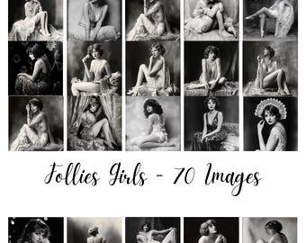 Vintage Follies Girls Portraits: Black & White Digital Art (JPEGs)