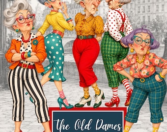 59 Printable Paper Dolls, Funny Old Women Clipart, Junk Journal Ephemera, Vintage Senior Ladies