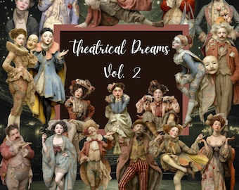 Vintage theaterportretten Clipart: acteurs, actrices en achtergronden (digitale collage) - Theatrical Dreams Vol. 2