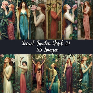 Secret Garden (część 1) 55 Wiosenne kobiety, Papiery cyfrowe, Wydrukowalne strony wiosennej damy, Tło dziewczyny, Ephemera, Dziennik śmieci, Album CU