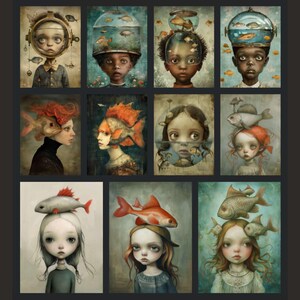 Surreal Fish Digital Art: Whimsical Junk Journal Kit (71 JPEGs) bild 6