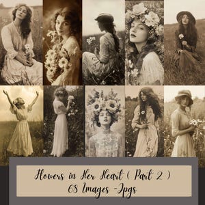 Flores en su corazón (PARTE 2) - 68 Chicas/Damas/Mujeres Vintage con flores Fotografías antiguas Imágenes artísticas, Revistas basura Arte digital CU