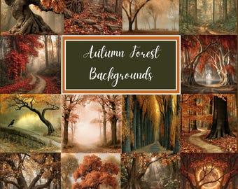 Autumn Forest Backgrounds, 210 Enchanted Woodland & Fall Nature Scenes, Mystical Forest Digital Papers, Junk Journal JPEG Bundle