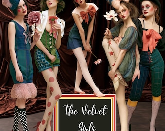 Vintage Circus Clipart, 86 Whimsical Women PNGs +  36 Backgrounds,  Cabaret Ladies, Retro Theatrical Characters, Digital Download