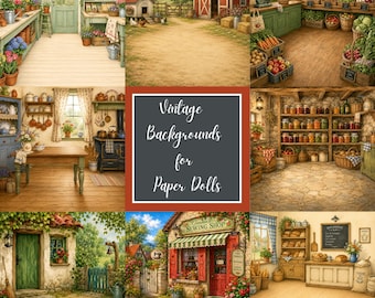 Vintage Backgrounds Bundle, 96 Rustic Village Farmhouse Printable Digital Backdrops