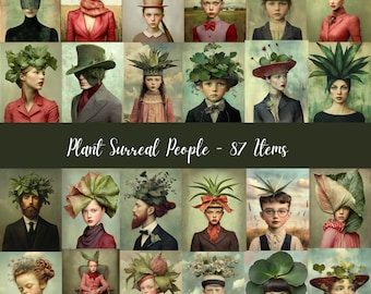 Surreal Plant People Art: Whimsical Junk Journal Ephemera (Digital Download)