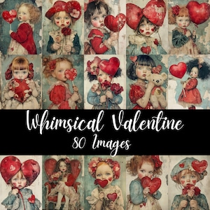 San Valentín caprichoso: 80 imágenes digitales de chicas lindas para San Valentín, manualidades de papel, efímeras extravagantes, paquete digital con temática de amor, kit de arte romántico
