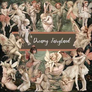 Dream Fairyland 91 grillige feeën Digital Junk Journal Fairyland Kit Faerie Diary Clipart dromerige ephemera plakboekpoppen, CU