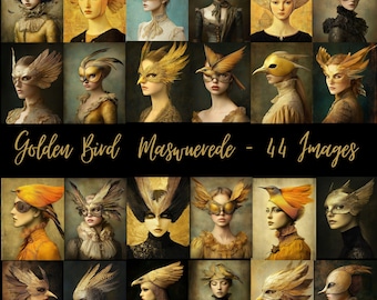 Golden Bird Masquerade, 44 Gothic Surreal Images , Halloween Art (JPEG Digital Art)
