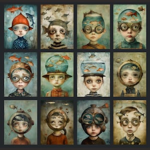 Surreal Fish Digital Art: Whimsical Junk Journal Kit (71 JPEGs) bild 8