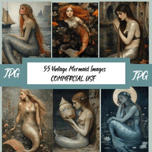 55 Vintage Meerjungfrau Bilder, ätherische Meerjungfrau Ozean Collage Papiere, Cu, digitaler Download, Junk Journal, digitale Kunst, kommerzielle Nutzung