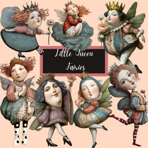 Muñecas de papel de fantasía - Hadas caprichosas - Arte de mariposas, imágenes prediseñadas digitales de personajes de cuentos de hadas para manualidades - Pequeñas hadas reinas - 43 PNG