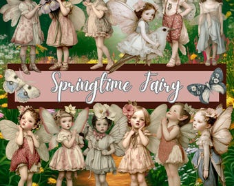 Fairy Clipart: Springtime Whimsical Illustrations (91 PNGs, 27 Backgrounds)