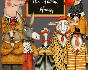 145 Whimsical Animal PNGs, Anthropomorphic Farm & Woodland Characters, Vintage Clipart, Paper Dolls, The Animal Whimsy