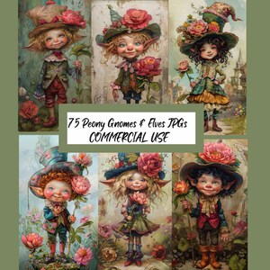 75 nains pivoine, images de kit de journal indésirable gnome, éphémères printemps/Pâques, nain mignon, techniques mixtes, journal imprimable de printemps CU
