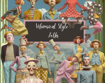 Whimsical Style Folks,  Clipart Bundle – Quirky Folks PNG, Funky  People Portraits, 95 PNG & 62 Backgrounds