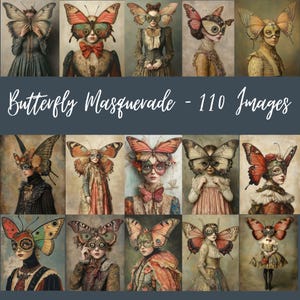 Papillon mascarade 110 personnages surréalistes/gothiques/horreur/étranges/Halloween, Jpeg, journaux indésirables, art numérique, création de personnages surréalistes