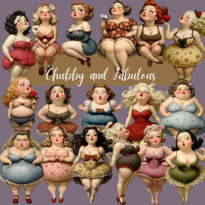 Chubby and Fabulous - 133 immagini di donne formose, donne divertenti, donne grasse eccentriche, collage di PNG di taglio fussy, stampabili, diario, album di ritagli CU