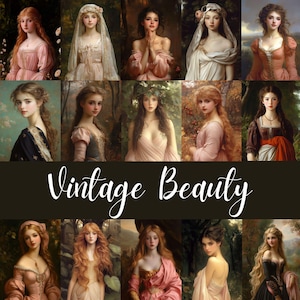 Belleza vintage: 51 retratos románticos, arte digital, ilustraciones de estética renacentista / Rostros de damas antiguas para revistas basura