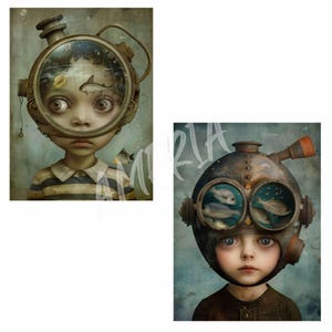 Surreal Fish Digital Art: Whimsical Junk Journal Kit (71 JPEGs) bild 4