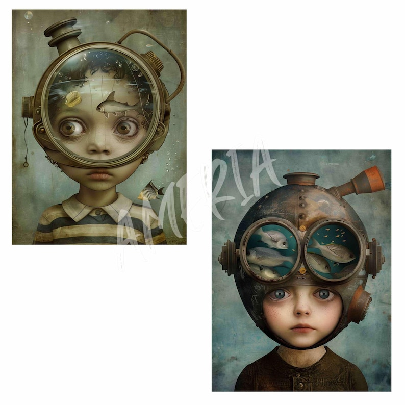Surreal Fish Digital Art: Whimsical Junk Journal Kit (71 JPEGs) bild 4