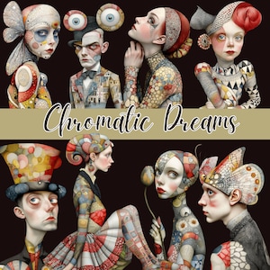 Sogni cromatici - 75 png surreali e stravaganti, Junk Journals, arte digitale, scrapbooking, kit di persone particolari, creazione di biglietti, uso commerciale