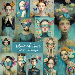 Bloomed Muse (część 2) - 82 portrety dziewcząt z motywem kwiatowym na wiosnę, sztuka o tematyce wiosennej, arkusze do druku cyfrowego, dziennik śmieci, scrapbooking, CU