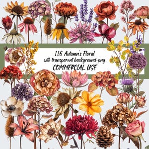 Fiori autunnali, 116 Png Fiori secchi autunnali - Autunno tenue Flora autunnale Arte digitale Giornale spazzatura, CU, scrapbooking, creazione di biglietti Fai da te