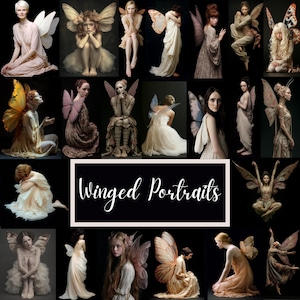 Clipart portraits ailés - 87 femmes fées fantastiques PNG pour le scrapbooking, la fabrication de cartes, les journaux indésirables, l'art numérique et le téléchargement de travaux manuels, CU