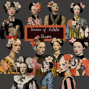 Femmes de rêves artistiques, femmes fantaisistes, techniques mixtes avec fleurs et papillons, 64 fichiers png, Junk Journal Scrapbooking Card Making CU