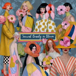Surreal Whimsical Women Clipart Bundle, 63 Transparent PNG Characters & 24 Background Papers