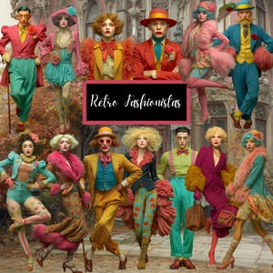 Retro Fashionistas – 75 Vintage PNGs for Junk Journaling & Collage | Ephemera Pack | Whimsical Fashion Figures | Digital Download