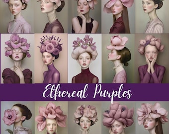 Ethereal Purple Floral Clipart: Vintage Ladies Scrapbook Kit (Digital Art, CU License)