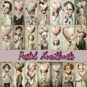 Pastel Heartbeats - 87 Bilder Valentine Heart schmückte die Gesichter von Mädchen und Damen, Junk-Journale, digitale Kunst, Kartenherstellung, kommerzielle Nutzung