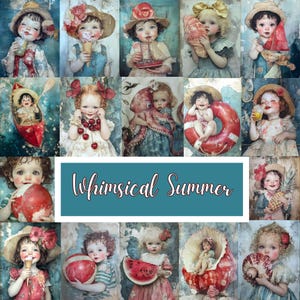 Grillige zomerse kinderen clipart | 55 vintage kinderillustraties | Efemere ongewenste tijdschriften | Plakboekpakket | Collagekunst | Afdrukbare png-bestanden