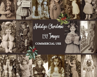 Vintage Christmas Girls  , Nostalgic Digital Art: Winter Images for Junk Journals , scrapbooking, card making
