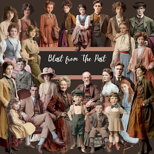Explosión del pasado: 102 elementos PNG, retratos vintage coloreados a mano, imágenes prediseñadas de personajes vintage, uso comercial, revista basura CU