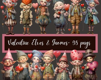 Valentine Gnomes & Elves Clipart Bundle: Whimsical Watercolor Illustrations (Digital Download)