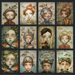 Surreal Fish Digital Art: Whimsical Junk Journal Kit (71 JPEGs) bild 10