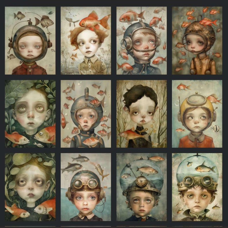 Surreal Fish Digital Art: Whimsical Junk Journal Kit (71 JPEGs) bild 10