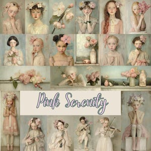 Pink Serenity - 81 vintage portret-png's voor junkjournals, scrapbooking, collagekunst, kaarten maken, mixed media, doe-het-zelf en papierprojecten