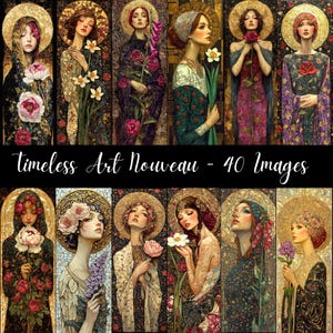 Illustrations florales de femmes Art nouveau intemporelles, 40 kits de papier de femme vintage, kit de collage de scrapbooking de Bundle de cliparts, CU