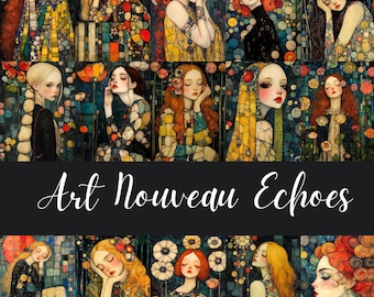 Digitala bilder i jugendstil: Klimt-stil kvinnor, skräpjournaler
