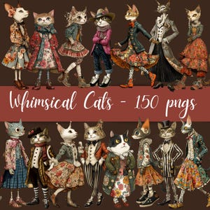 Chats fantaisistes - 150 pngs, graphismes excentriques de chaton, journaux indésirables, kit de fournitures de scrapbooking, clipart drôle de chat, art numérique, fabrication de cartes CU