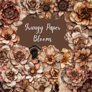 Grungy Paper Blooms Vintage stijl donkere noodlijdende bloemen clipart 54 png-items samengesteld ontwerp Junk Journaling digitaal ontwerp, CU