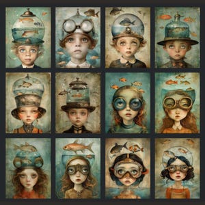 Surreal Fish Digital Art: Whimsical Junk Journal Kit (71 JPEGs) bild 9