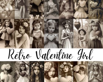 125 Vintage Valentine Girls and Ladies , Junk Journal art Digital Old Photograph ephemera card making  scrapbooking mixed media collage,  CU
