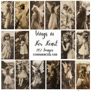 Des ailes dans son coeur 142 images de fées vintage Junk Journal Art numérique sépia vieilles photographies pour le scrapbooking, la fabrication de cartes, les fournitures créatives
