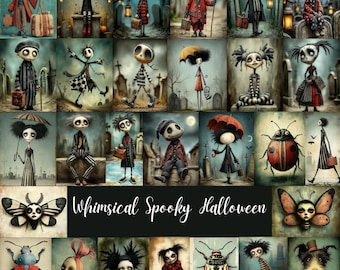 Whimsical Spooky Halloween Graphics:  127 JPG  Gothic Characters   + 35 Backgrounds (Digital Download)